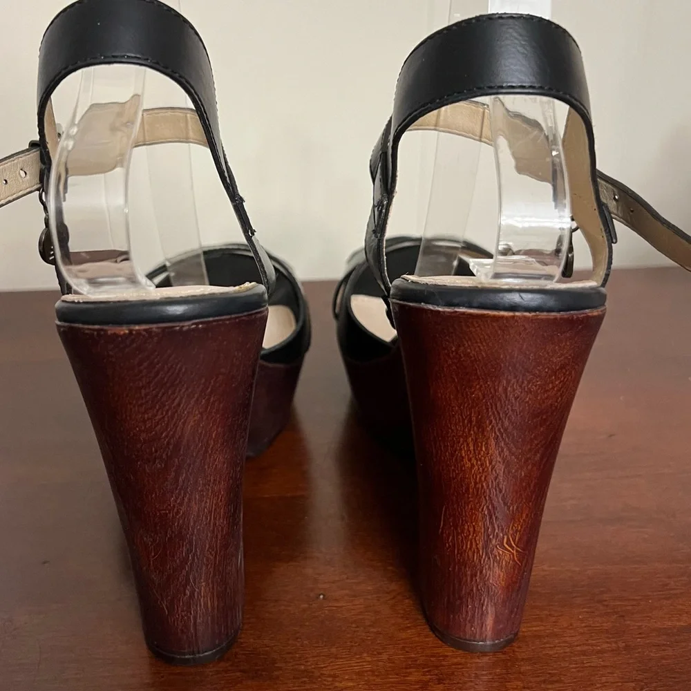 Aldo Leather Platform Sandals Black Studded wood Block Heel Size 10 NWOT